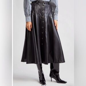 Cinq à Sept Veena Vegan Leather Midi Skirt - Black - Size 10